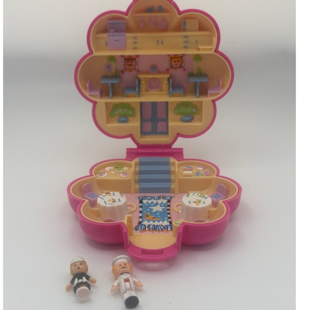 Vintage 1990 Polly Pocket Bluebird Toys Pizza Parlor Pink Flower Compact Figures - Picture 6 of 7